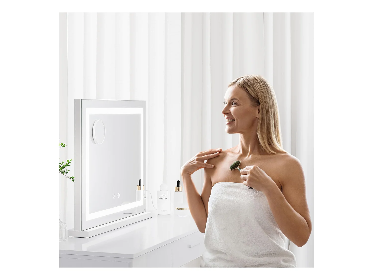 Hollywood Bluetooth LED make-upspiegel 58x48cm, 3 standen, instelbare helderheid, touch, USB/Type-C, tafel of muur, wit