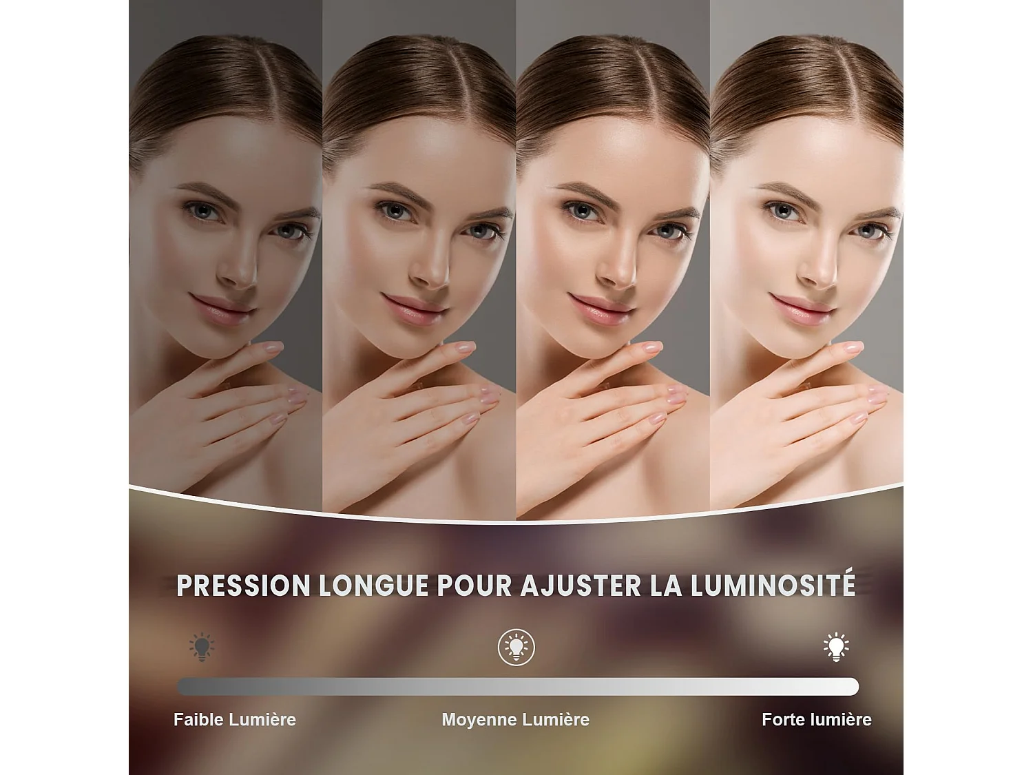 Miroir Maquillage LED 15 Ampoules 58x45cm, Bluetooth, Hollywood, 3 Modes, Luminosité Réglable, Touch, Table ou Mur, Blanc