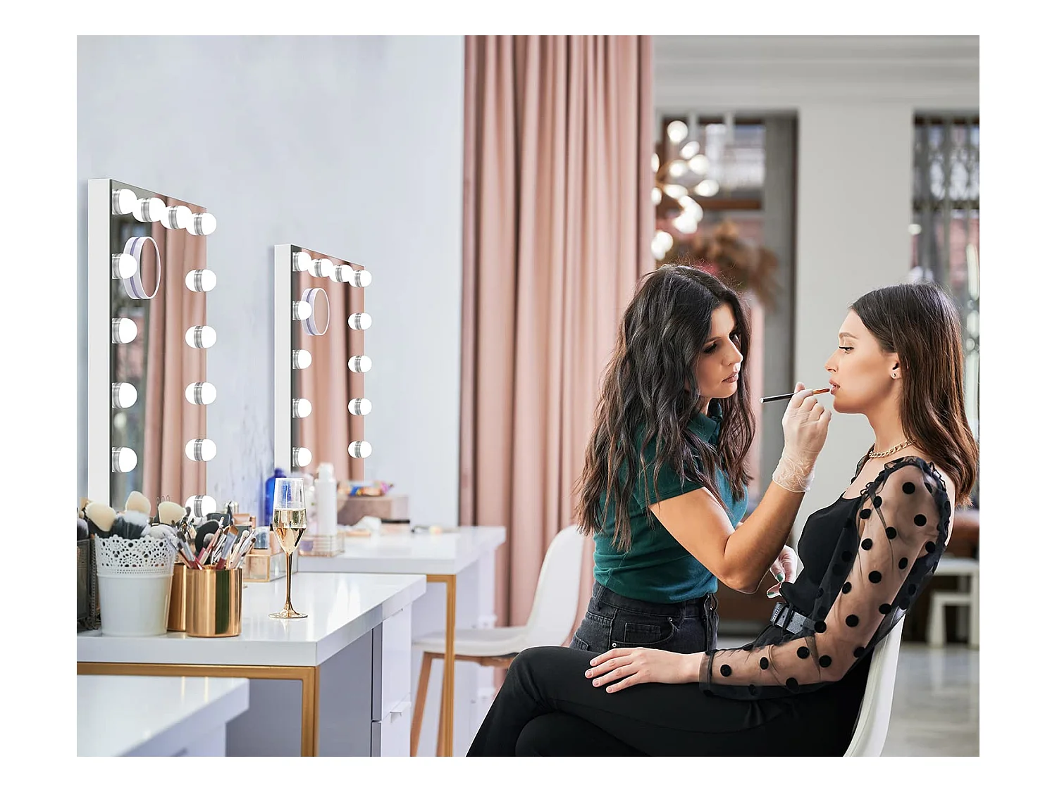 Miroir Maquillage LED 14 Lumières 40x52cm, Hollywood, 3 Modes, Luminosité Réglable, Contrôle Tactile, Mur ou Table, Blanc