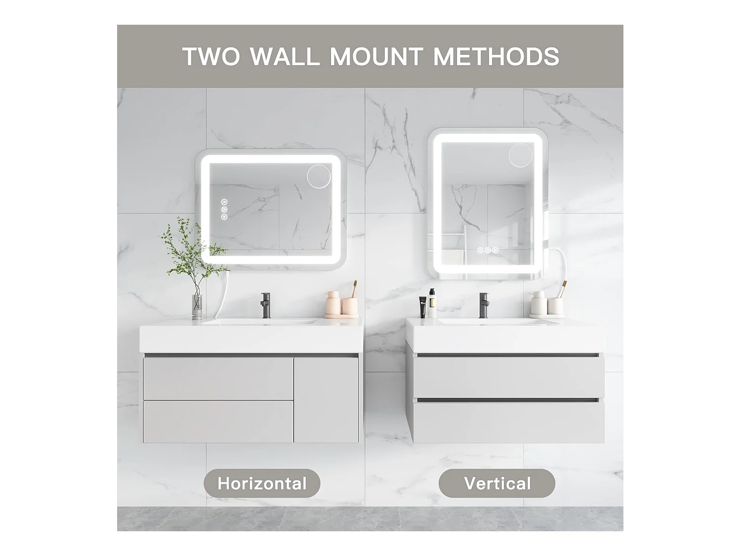 Miroir Maquillage LED 40x50cm, Hollywood, 3 Modes, Luminosité Réglable, Contrôle Tactile, Table ou Mur, Blanc