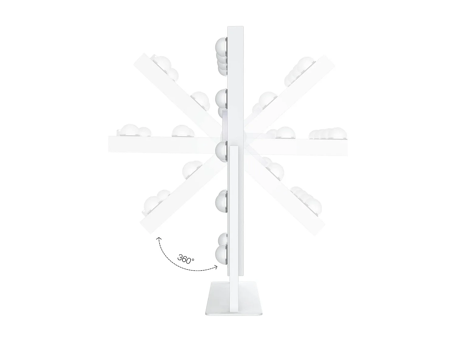 Miroir Maquillage LED 12 Lumières 30x41cm, Hollywood, Rotation 360°, 3 Modes, Luminosité Réglable, Contrôle Tactile, Blanc