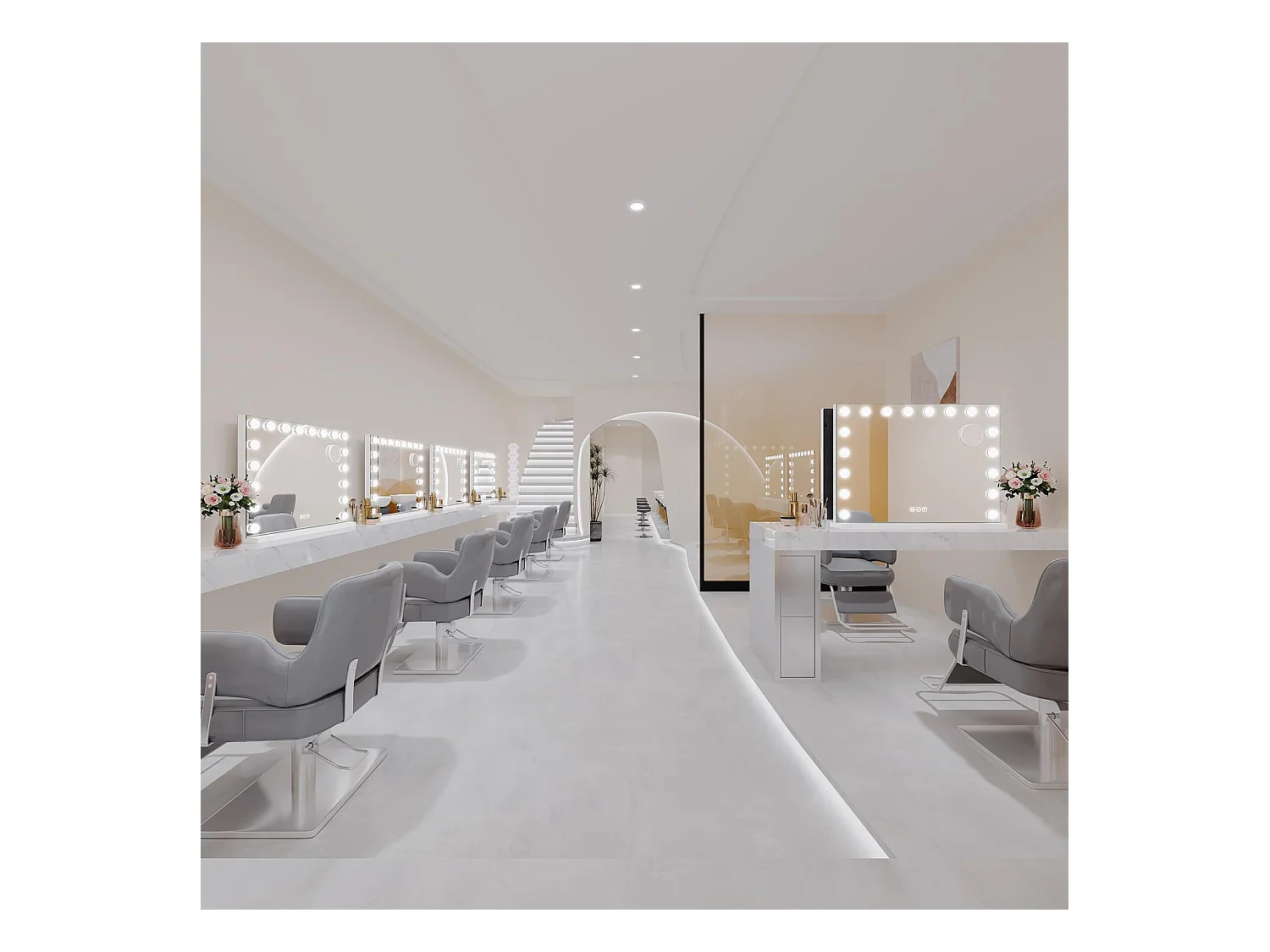 Miroir Maquillage Hollywood 18 LED 80x60cm, Luminosité Réglable, Contrôle Tactile, Table ou Mur, Port Type C & USB, Blanc