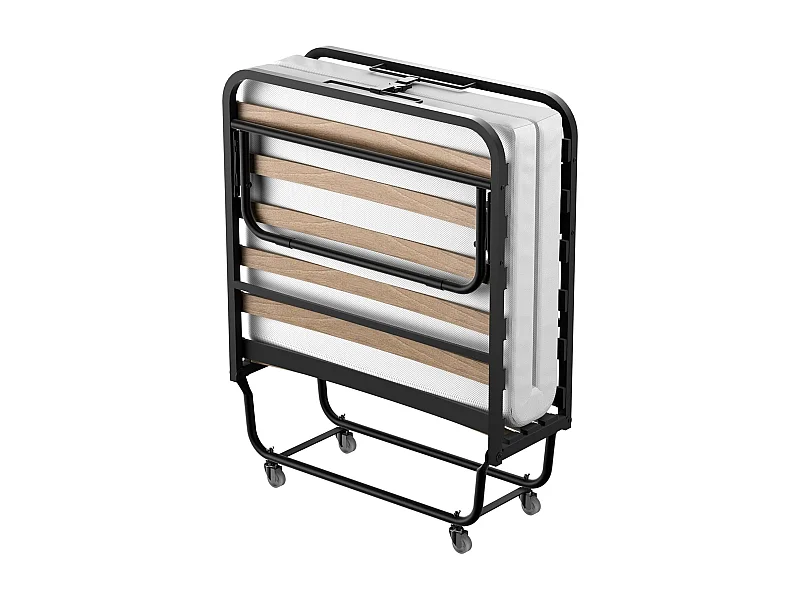 Lit Pliant 90x190 CM avec Matelas de 10cm, Lit Pliable 1 Personne Adulte, 4 roulettes, 2 Min Assembler