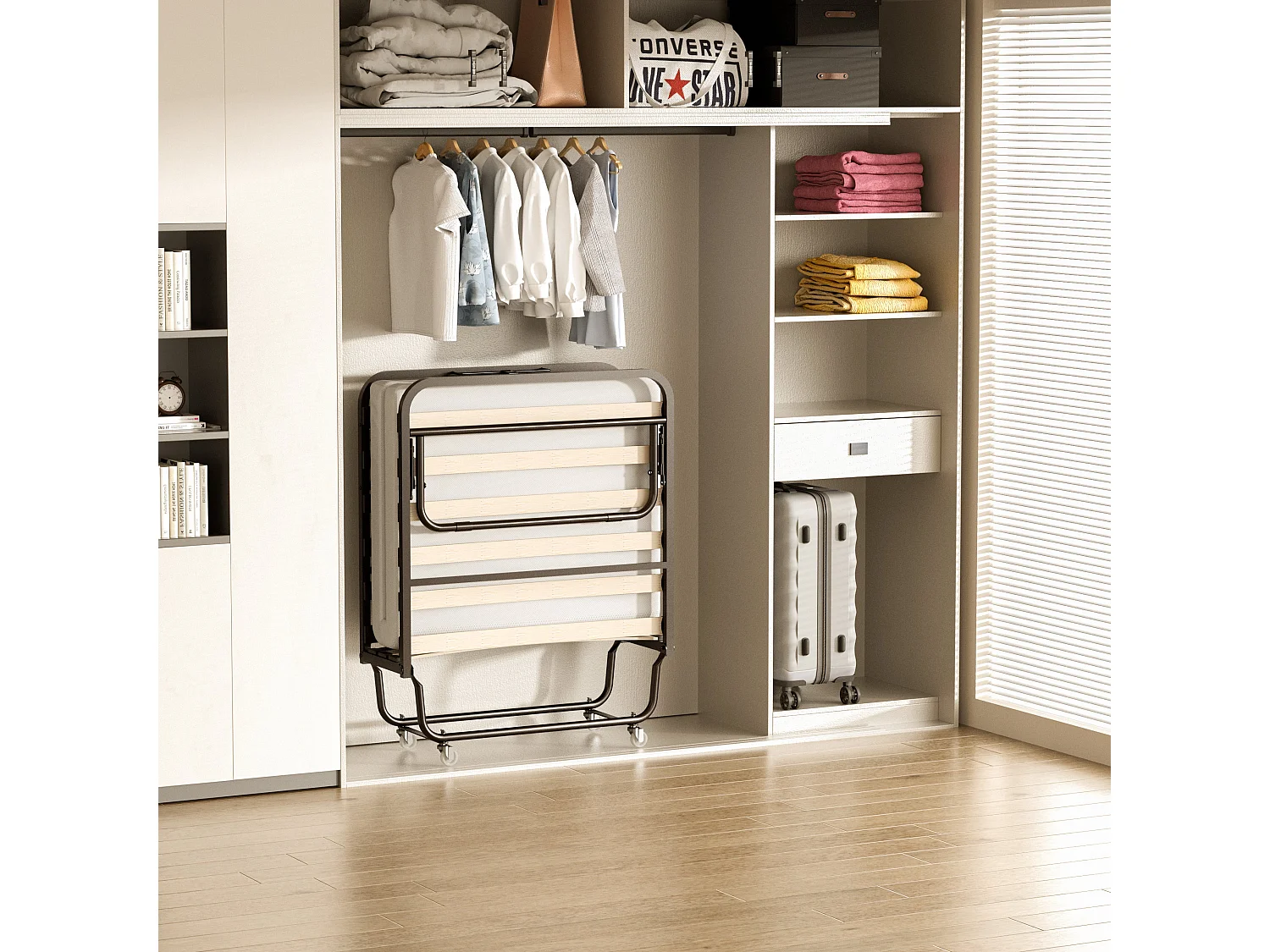 Lit Pliant 90x190 CM avec Matelas de 10cm, Lit Pliable 1 Personne Adulte, 4 roulettes, 2 Min Assembler