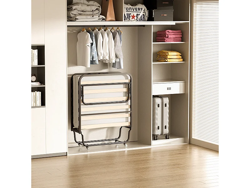 Lit Pliant 90x190 CM avec Matelas de 10cm, Lit Pliable 1 Personne Adulte, 4 roulettes, 2 Min Assembler