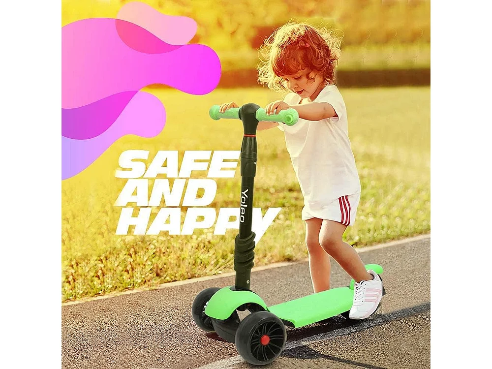 Trottinette 3-en-1 pour Enfant avec Siège Amovible, Grandes Roues LED, Réglable en Hauteur à partir de 2 Ans, vert