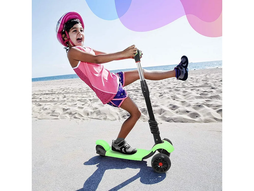 Trottinette 3-en-1 pour Enfant avec Siège Amovible, Grandes Roues LED, Réglable en Hauteur à partir de 2 Ans, vert