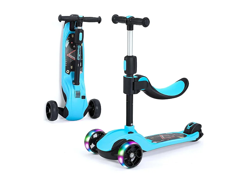 BremToy Kinderstep met Afneembare Zitstoel en PU LED-wielen, Opvouwbare Kinderstep voor Kinderen van 2 tot 12 Jaar