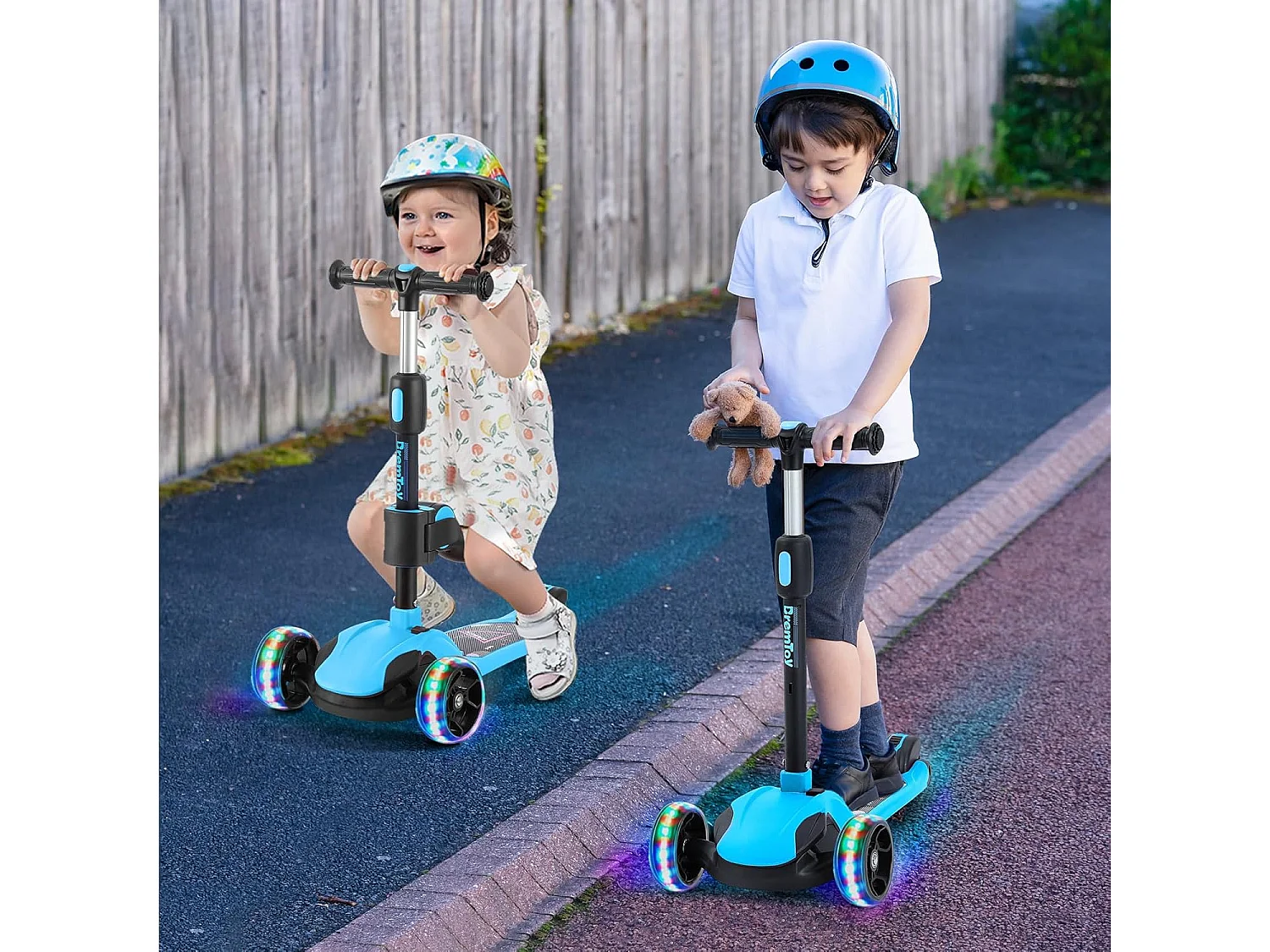 Trottinette Enfant BremToy avec Siège Amovible et Roues PU LED, Trottinette Enfant Pliable pour Enfants de 2 à 12 Ans