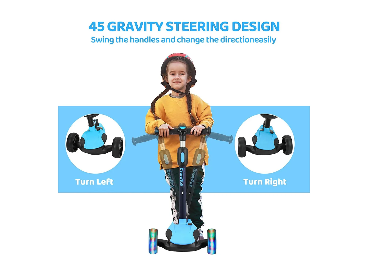 BremToy Kinderstep met Afneembare Zitstoel en PU LED-wielen, Opvouwbare Kinderstep voor Kinderen van 2 tot 12 Jaar