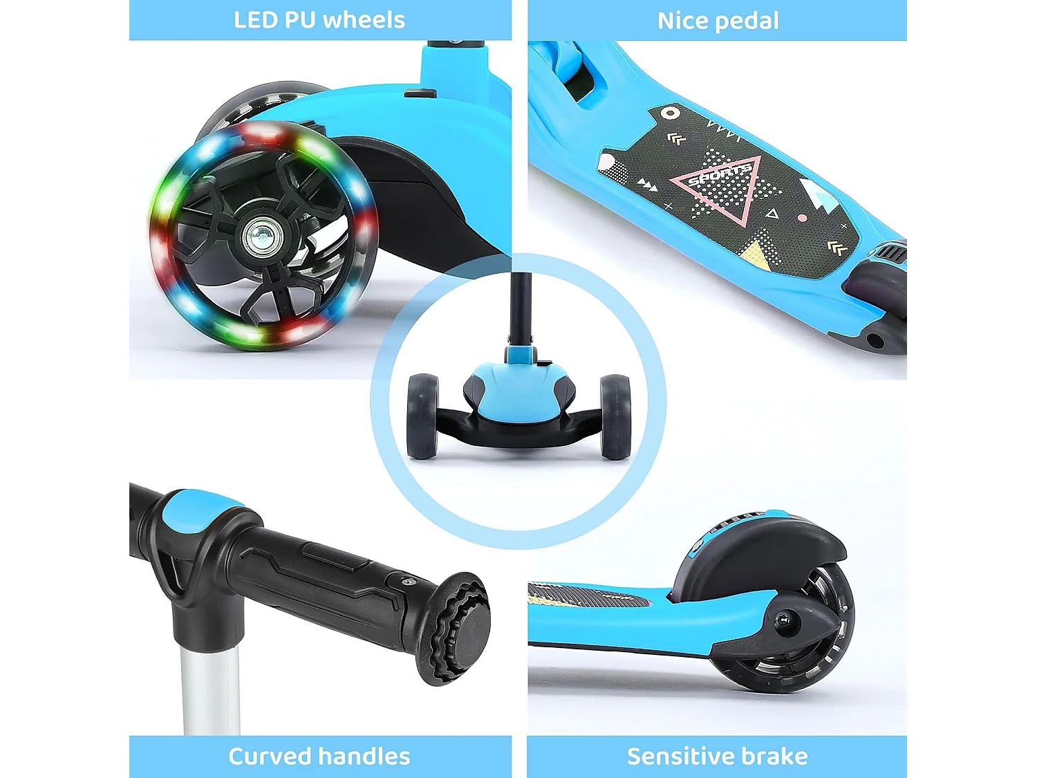 BremToy Kinderstep met Afneembare Zitstoel en PU LED-wielen, Opvouwbare Kinderstep voor Kinderen van 2 tot 12 Jaar