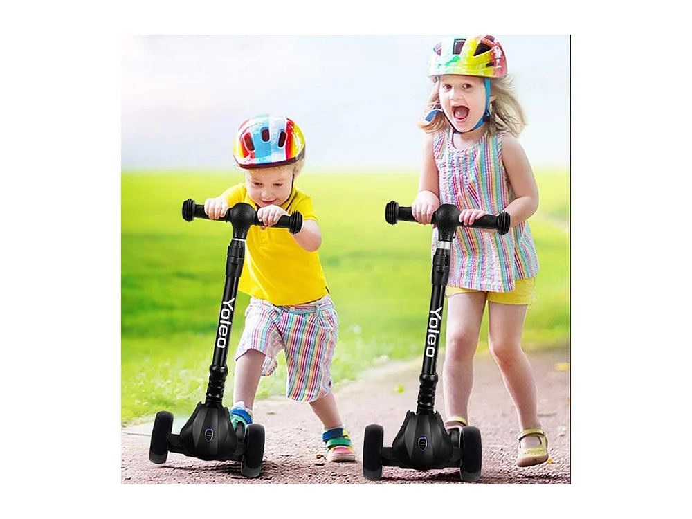 Trottinette Enfant YOLEO avec Roues LED, 4 Positions Réglables en Hauteur, Guidon Pliable, à partir de 3 Ans
