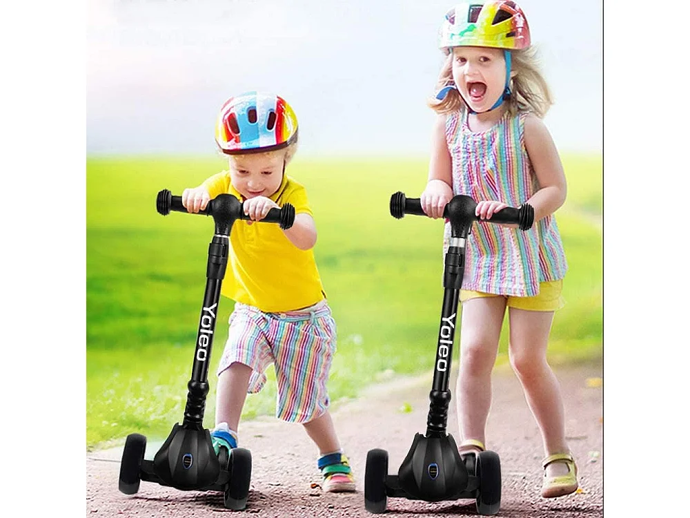 YOLEO Kinderstep met LED-wielen, 4 Hoogteverstellingen, Opvouwbaar Stuur, vanaf 3 Jaar