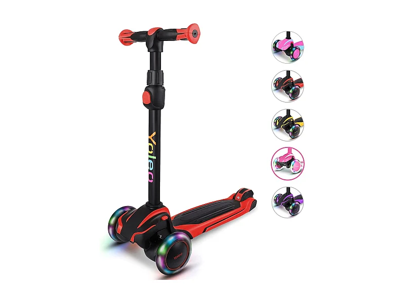 Trottinette Enfant YOLEO avec 4 Hauteurs Réglables, Roues Lumineuses LED, pour 3-12 Ans