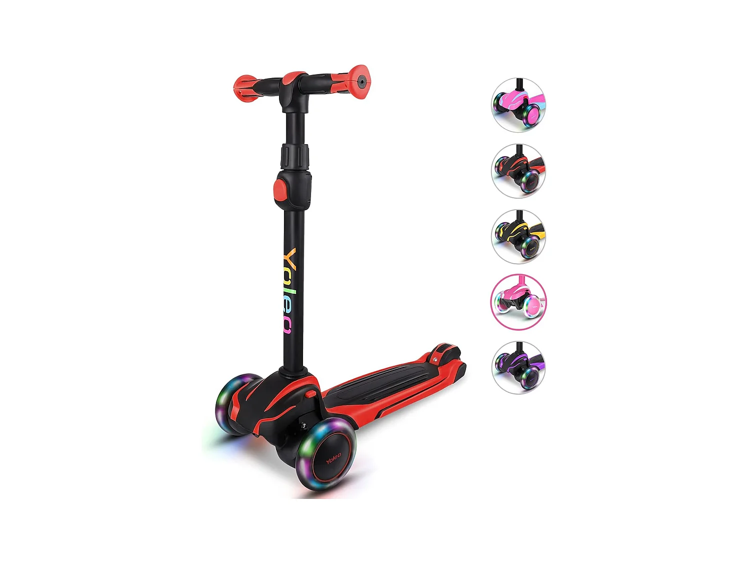 Trottinette Enfant YOLEO avec 4 Hauteurs Réglables, Roues Lumineuses LED, pour 3-12 Ans