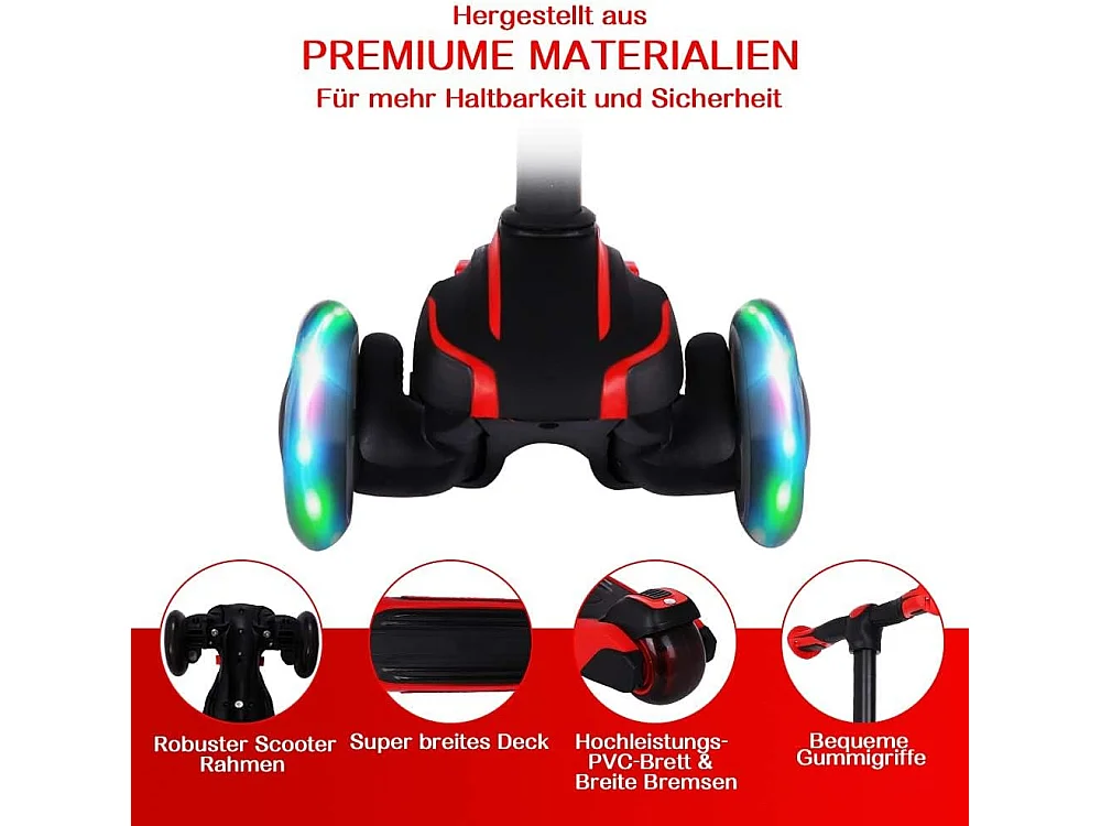 Trottinette Enfant YOLEO avec 4 Hauteurs Réglables, Roues Lumineuses LED, pour 3-12 Ans