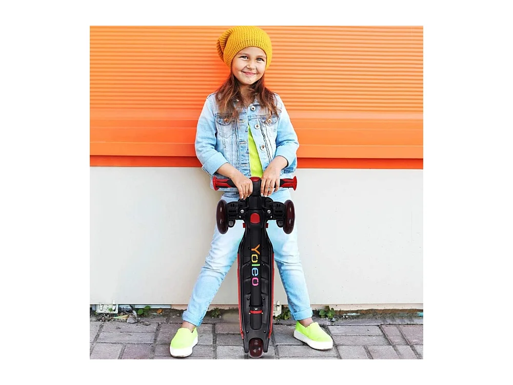 Trottinette Enfant YOLEO avec 4 Hauteurs Réglables, Roues Lumineuses LED, pour 3-12 Ans