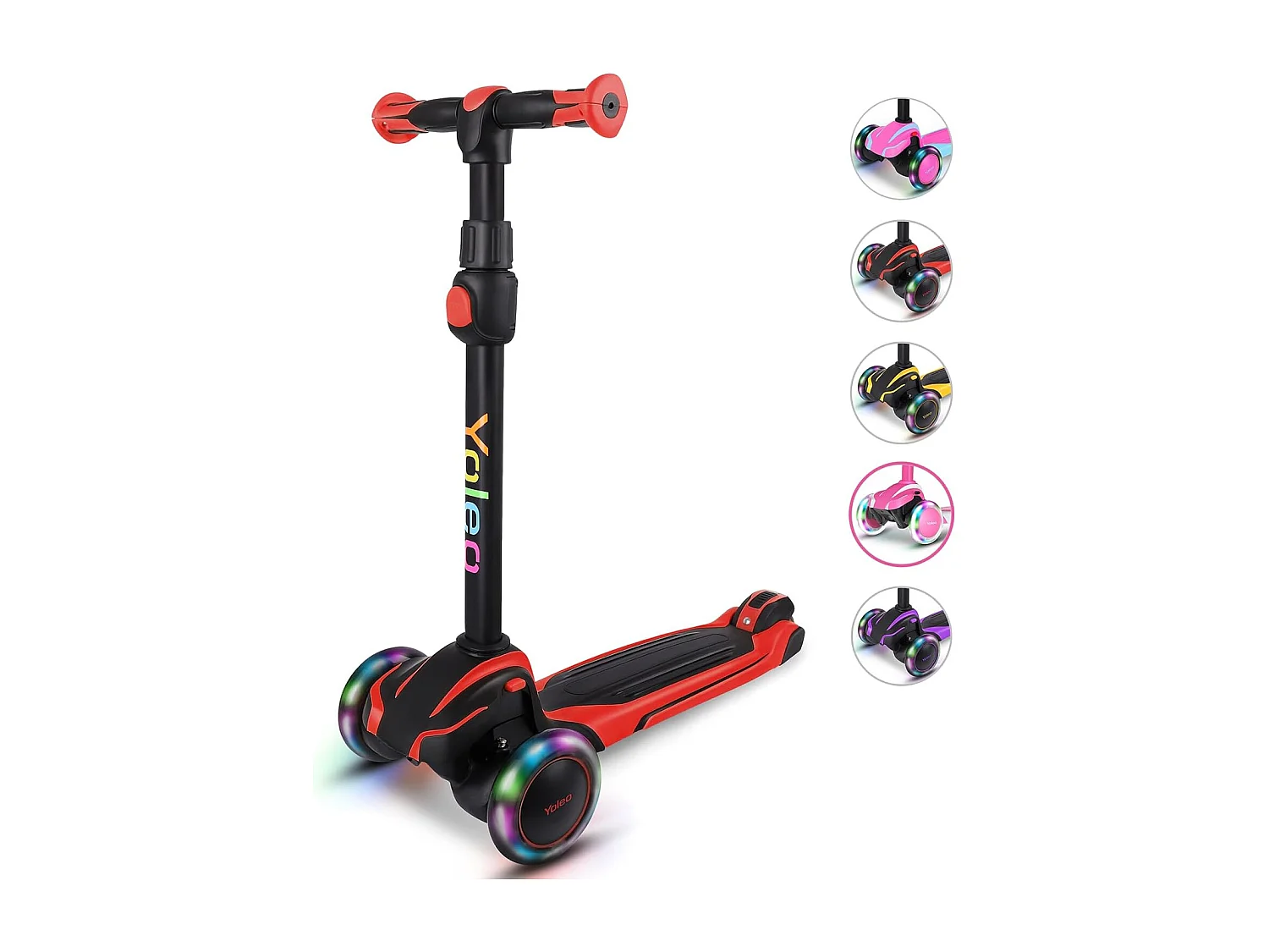 YOLEO Kinderstep met 4 Hoogteverstellingen, LED Lichtgevende Wielenen, voor 3-12 Jaar