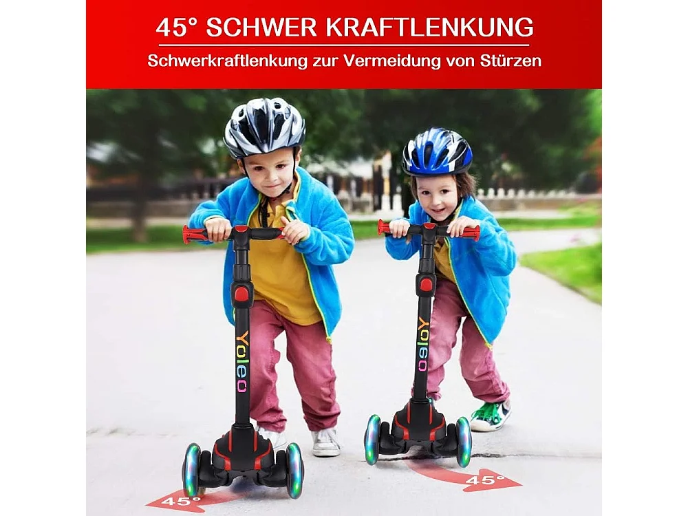 YOLEO Kinderstep met 4 Hoogteverstellingen, LED Lichtgevende Wielenen, voor 3-12 Jaar