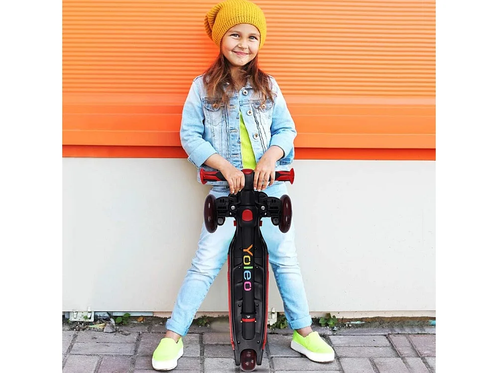 YOLEO Kinderstep met 4 Hoogteverstellingen, LED Lichtgevende Wielenen, voor 3-12 Jaar