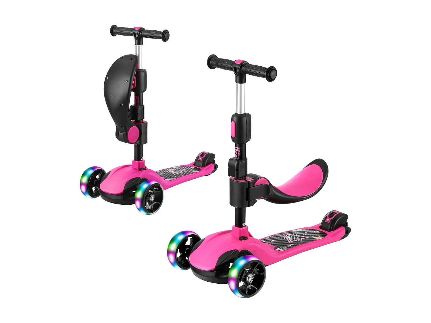 BremToy Kinderstep met Afneembare Zitstoel en PU LED-wielen, Opvouwbare Kinderstep voor Kinderen van 2 tot 12 Jaar