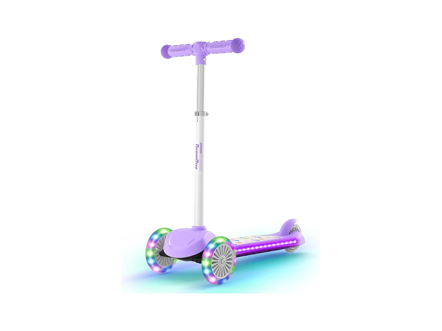 Trottinette Enfant BremToy avec Plateforme Lumineuse et Roues PU LED, 4 Niveaux de Réglage en Hauteur, Légère, pour Débutants de 3 à 8 Ans