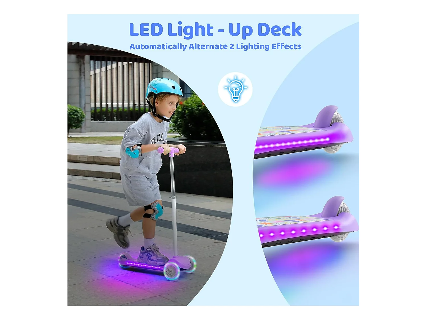 Trottinette Enfant BremToy avec Plateforme Lumineuse et Roues PU LED, 4 Niveaux de Réglage en Hauteur, Légère, pour Débutants de 3 à 8 Ans