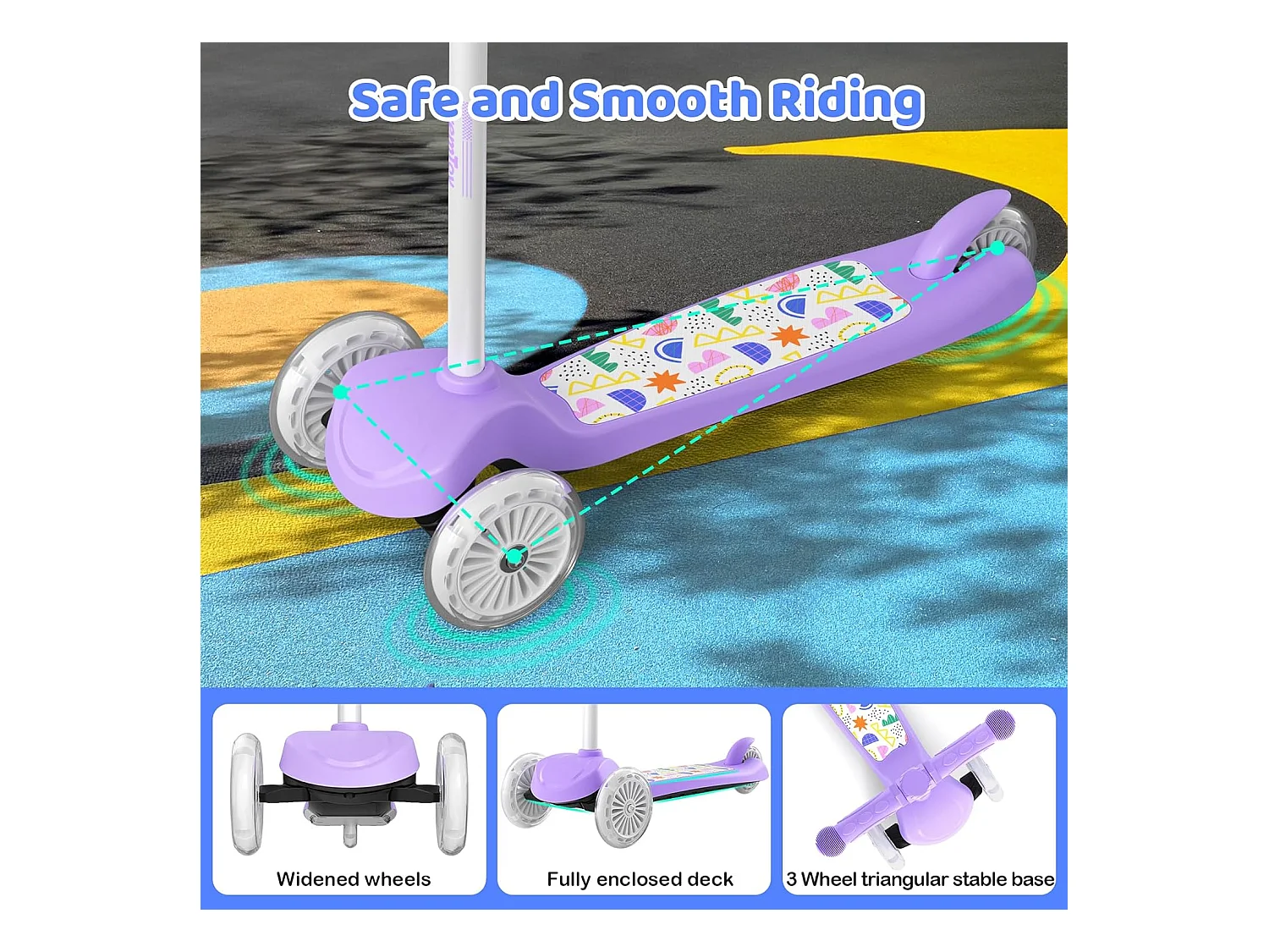 Trottinette Enfant BremToy avec Plateforme Lumineuse et Roues PU LED, 4 Niveaux de Réglage en Hauteur, Légère, pour Débutants de 3 à 8 Ans