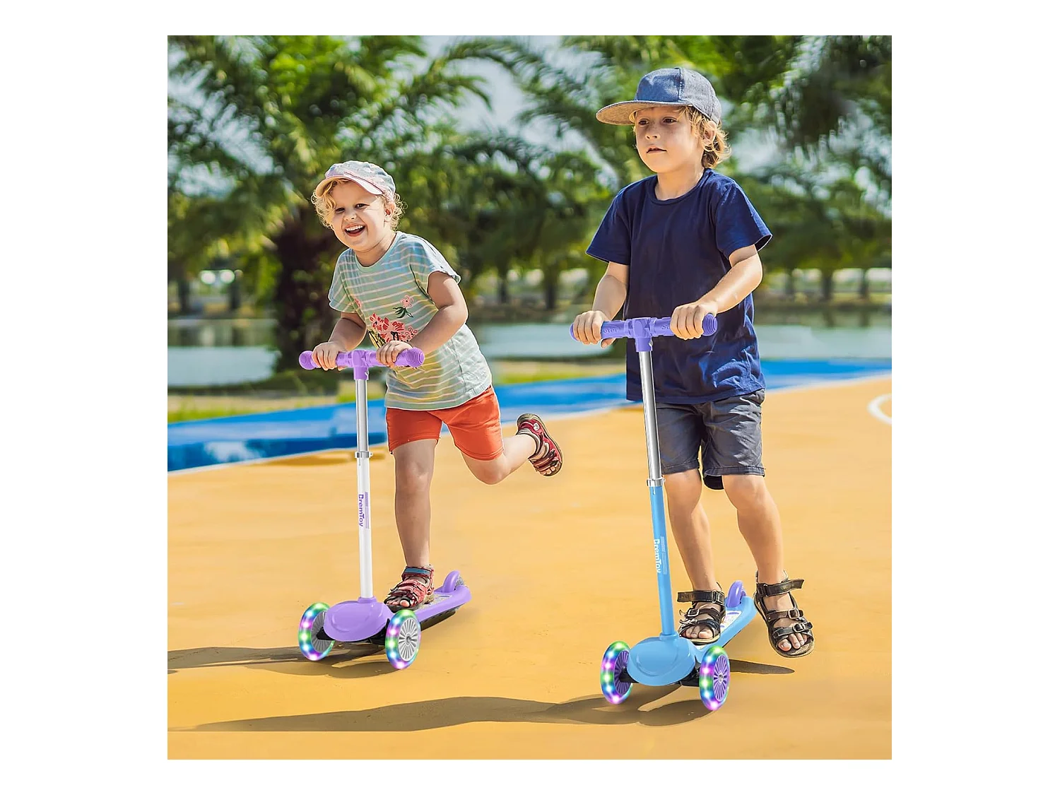 Trottinette Enfant BremToy avec Plateforme Lumineuse et Roues PU LED, 4 Niveaux de Réglage en Hauteur, Légère, pour Débutants de 3 à 8 Ans