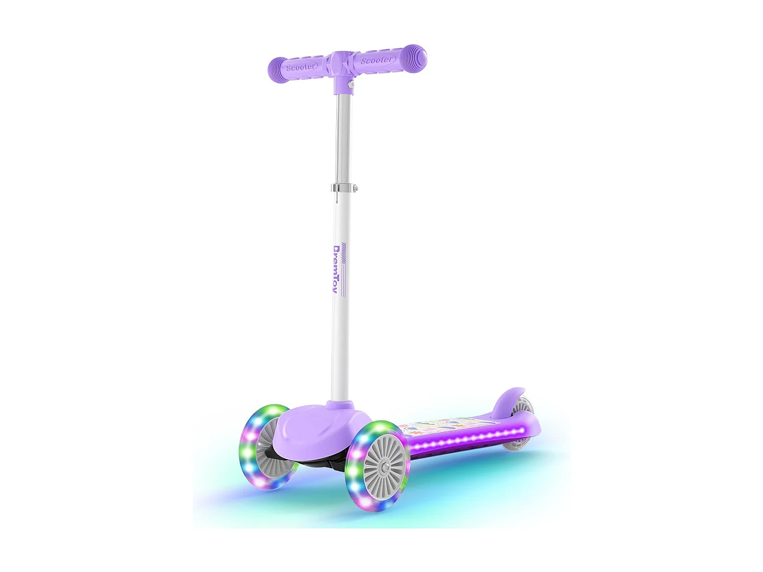 BremToy Kinderstep met Lichtgevend Deck en PU LED-wielen, 4 Traps Hoogteverstelling, Lichtgewicht, voor Beginners van 3-8 Jaar