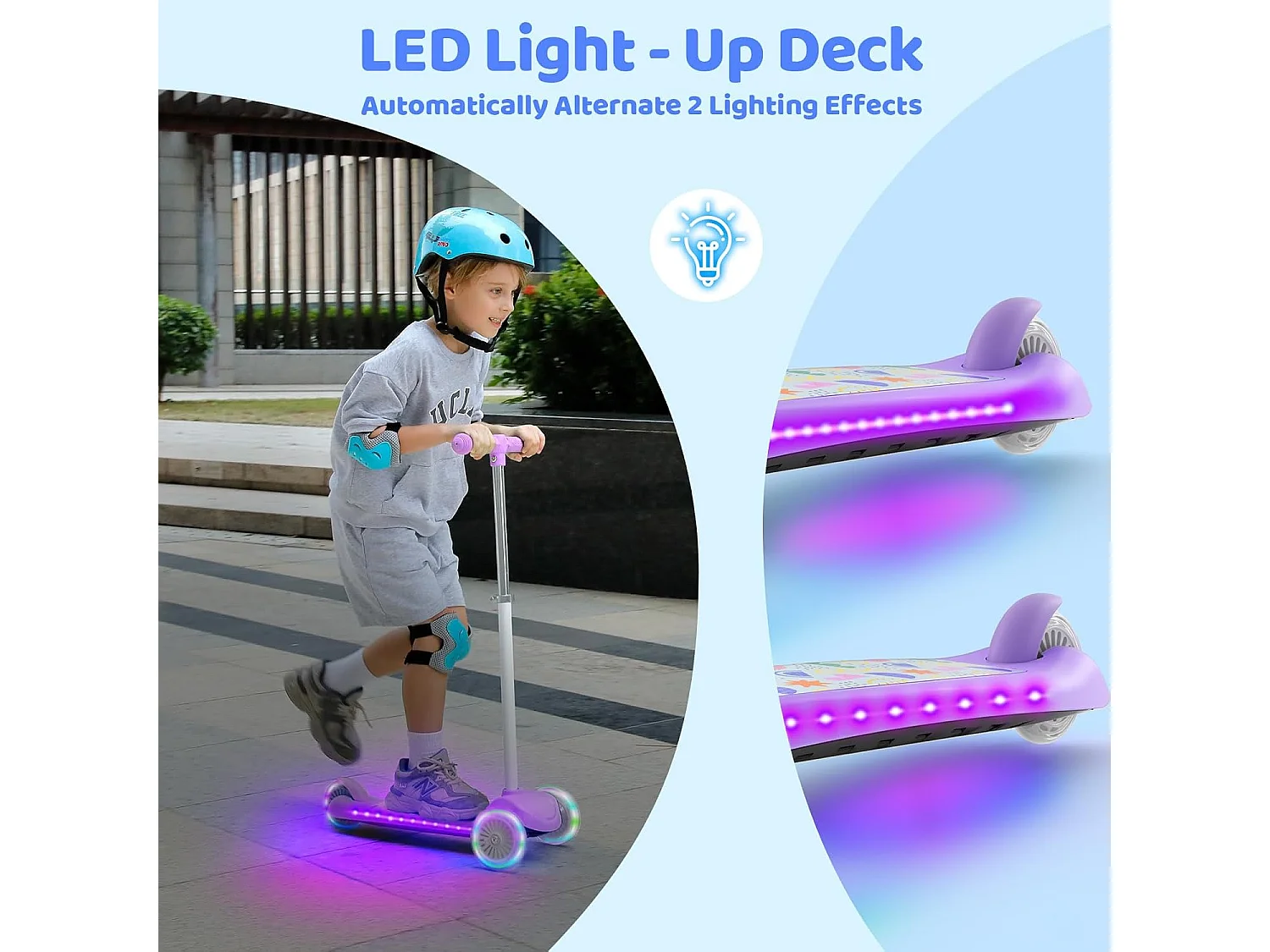 BremToy Kinderstep met Lichtgevend Deck en PU LED-wielen, 4 Traps Hoogteverstelling, Lichtgewicht, voor Beginners van 3-8 Jaar