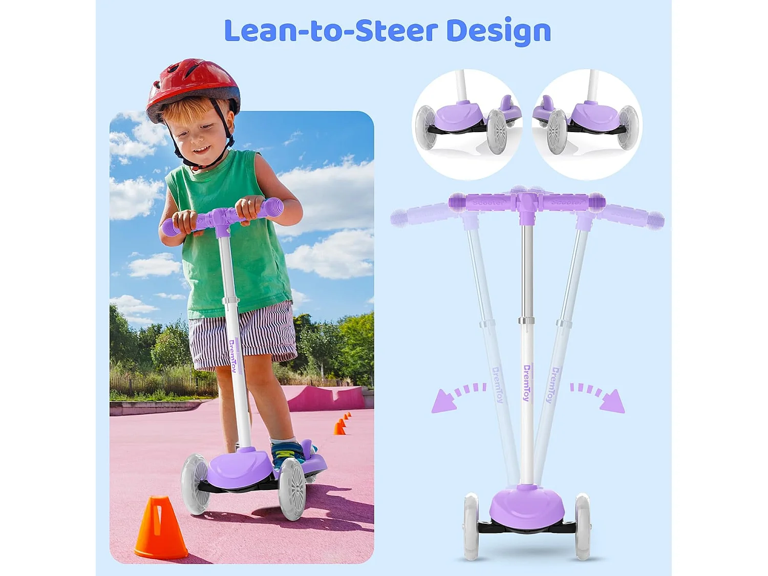 BremToy Kinderstep met Lichtgevend Deck en PU LED-wielen, 4 Traps Hoogteverstelling, Lichtgewicht, voor Beginners van 3-8 Jaar