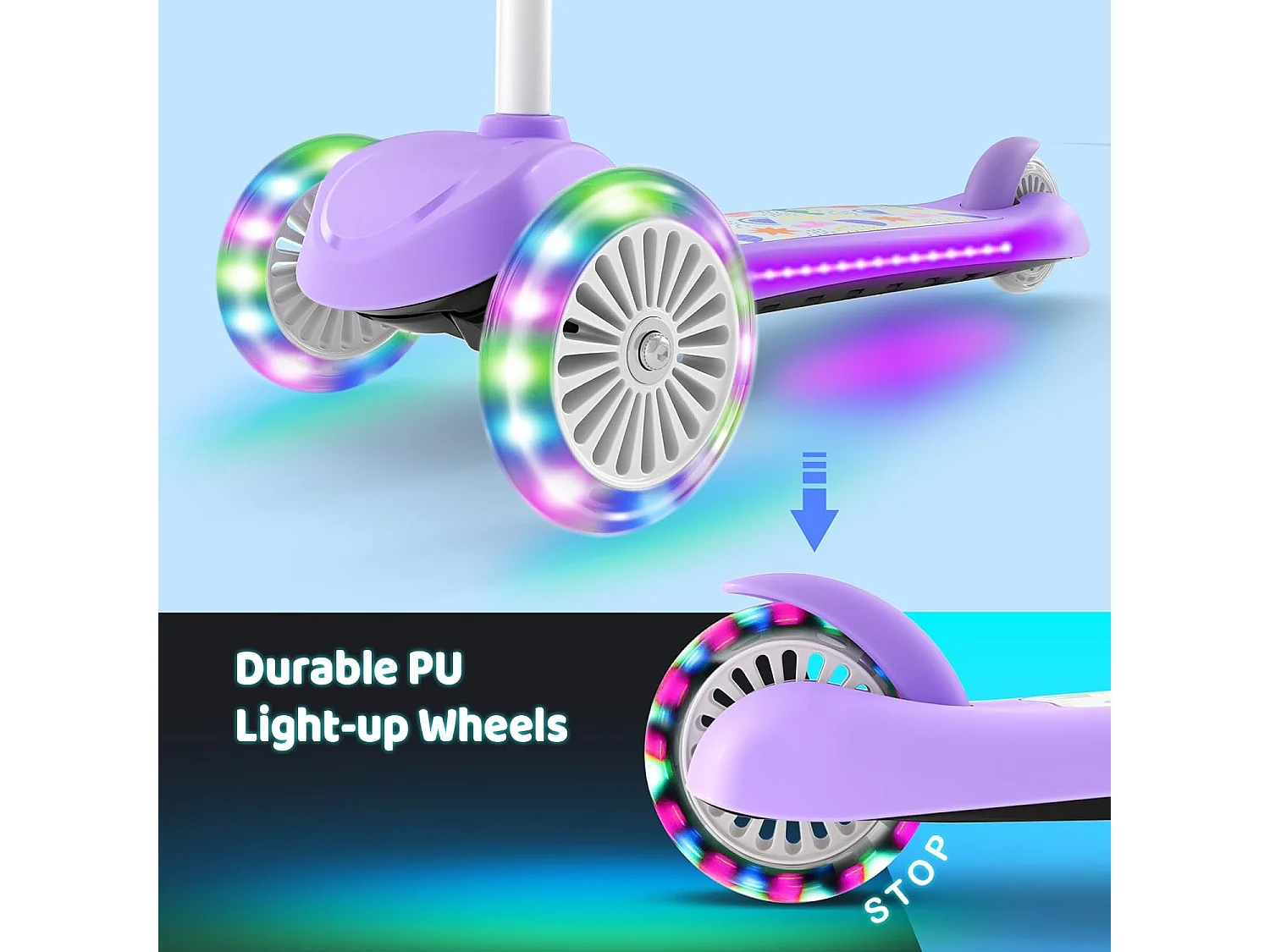 BremToy Kinderstep met Lichtgevend Deck en PU LED-wielen, 4 Traps Hoogteverstelling, Lichtgewicht, voor Beginners van 3-8 Jaar