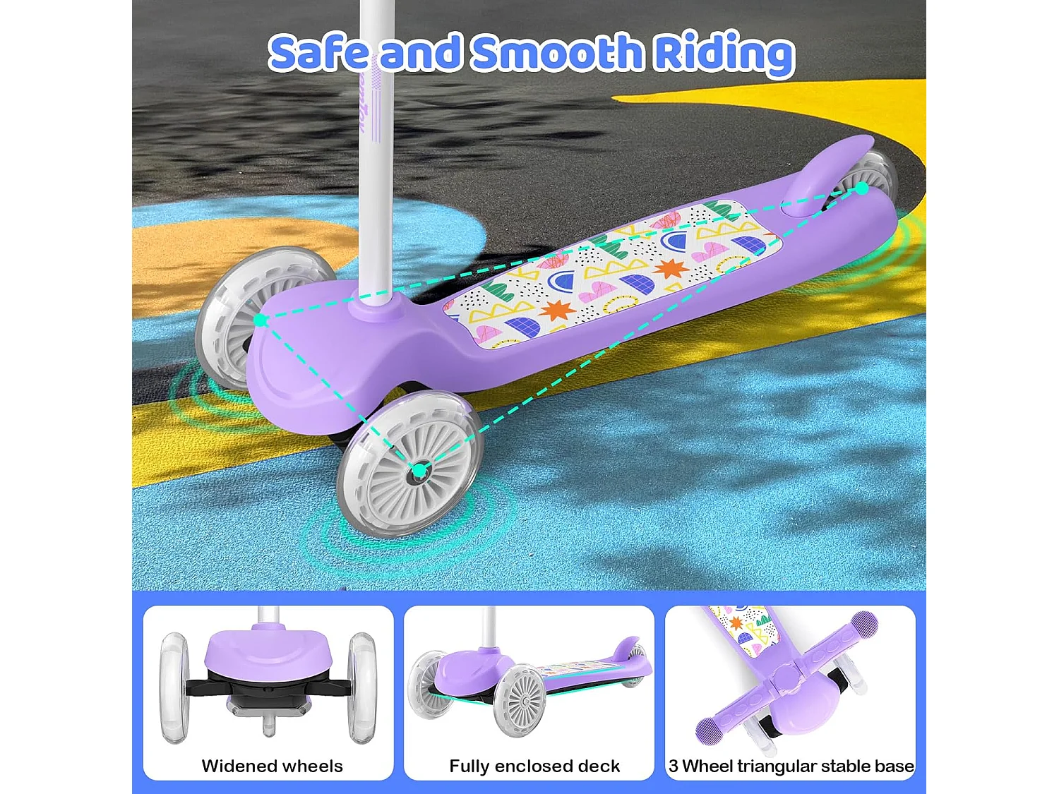 BremToy Kinderstep met Lichtgevend Deck en PU LED-wielen, 4 Traps Hoogteverstelling, Lichtgewicht, voor Beginners van 3-8 Jaar