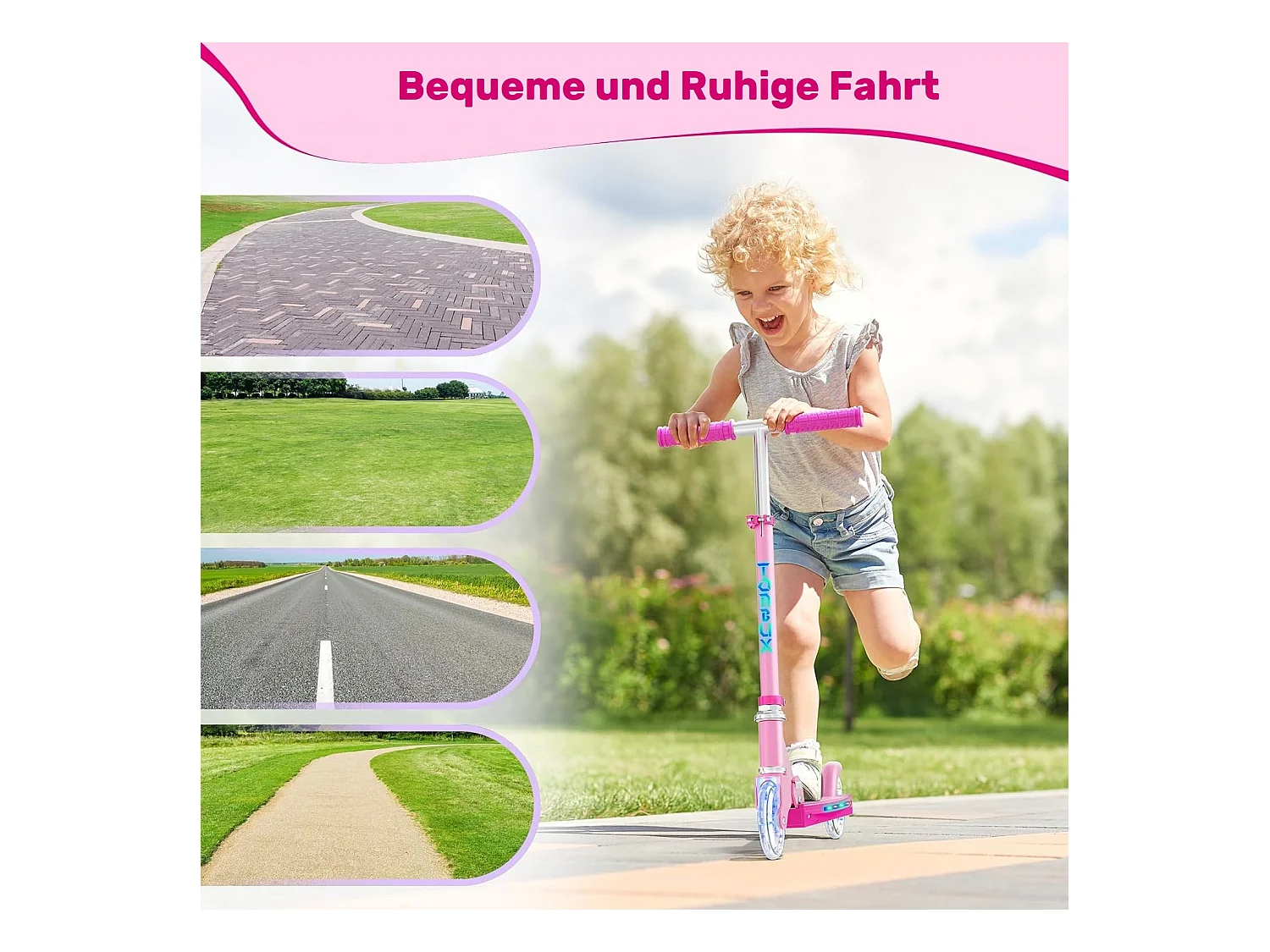 Trottinette Enfant TONBUX avec 2 Roues Lumineuses, Potence et Plateforme, 3 Poignées Réglables en Hauteur, Légère, pour 5-12 Ans