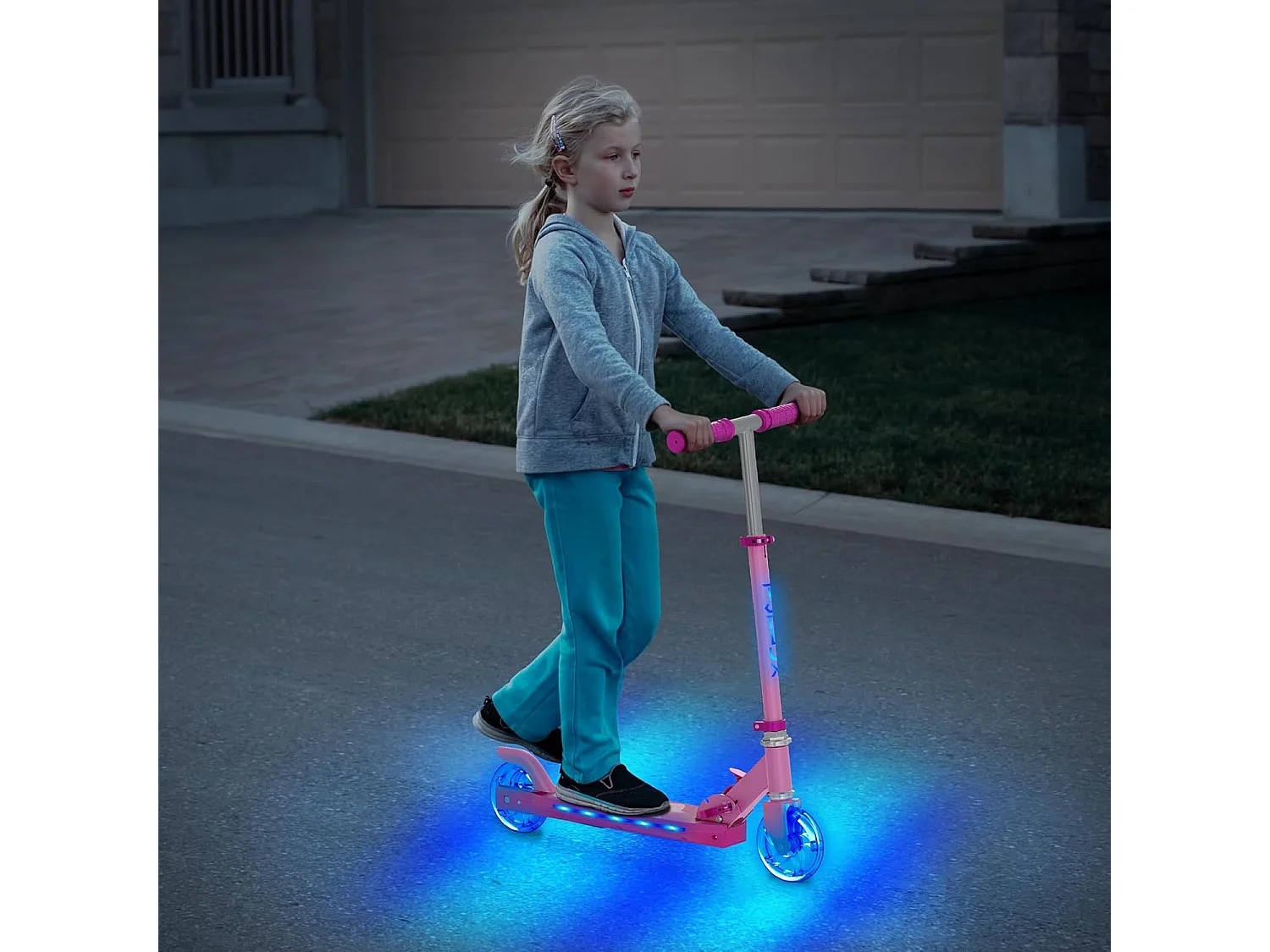 Trottinette Enfant TONBUX avec 2 Roues Lumineuses, Potence et Plateforme, 3 Poignées Réglables en Hauteur, Légère, pour 5-12 Ans