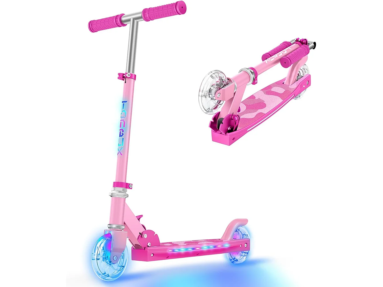 TONBUX Kinderstep met 2 Lichtgevende Wielenen, Stuurkolom en Deck, 3 Hoogteverstelbare Handvatten, Lichtgewicht, voor 5-12 Jaar