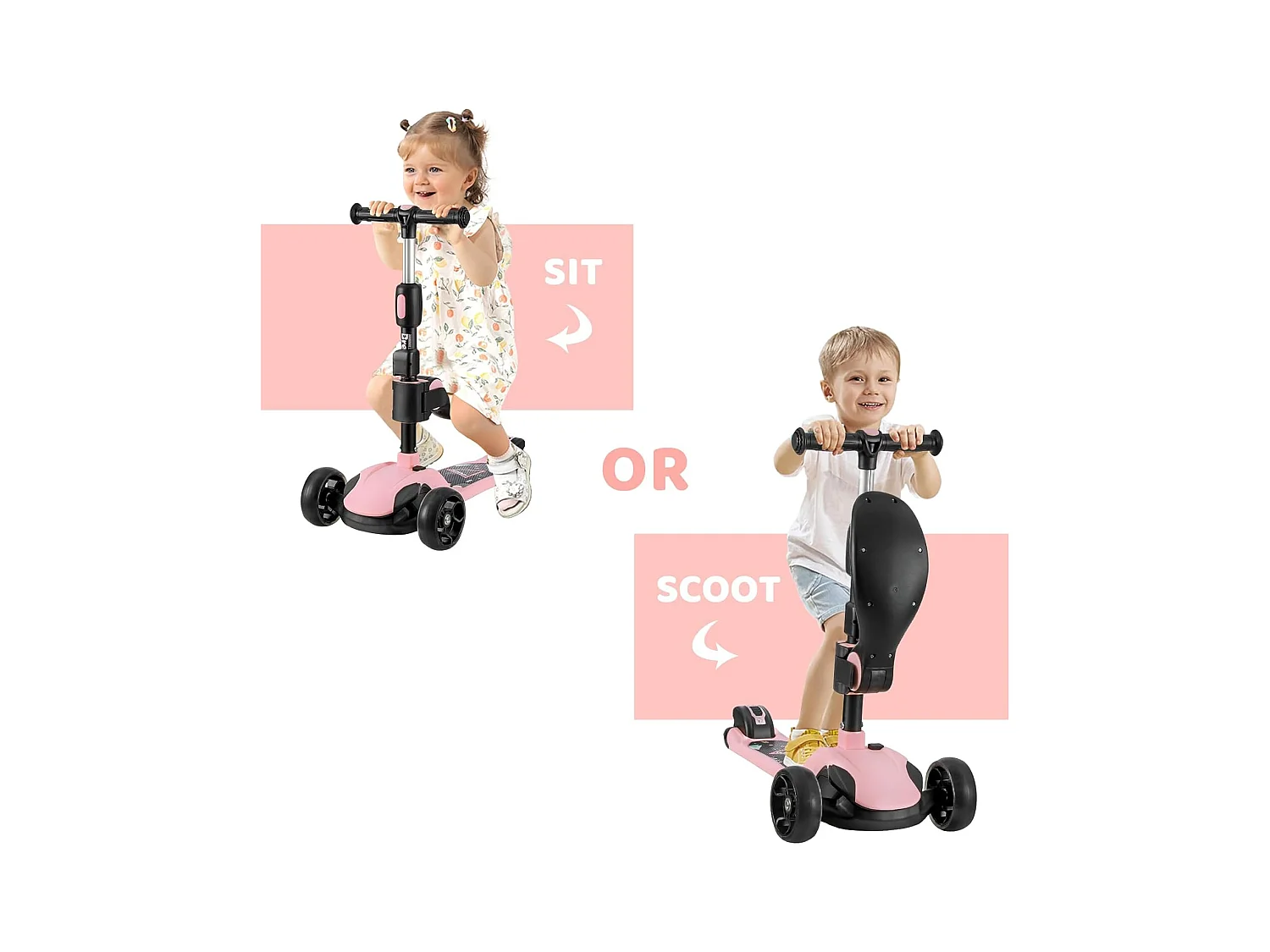 Trottinette Enfant BremToy avec Siège Amovible et Roues PU LED, Trottinette Enfant Pliable pour Enfants de 2 à 12 Ans
