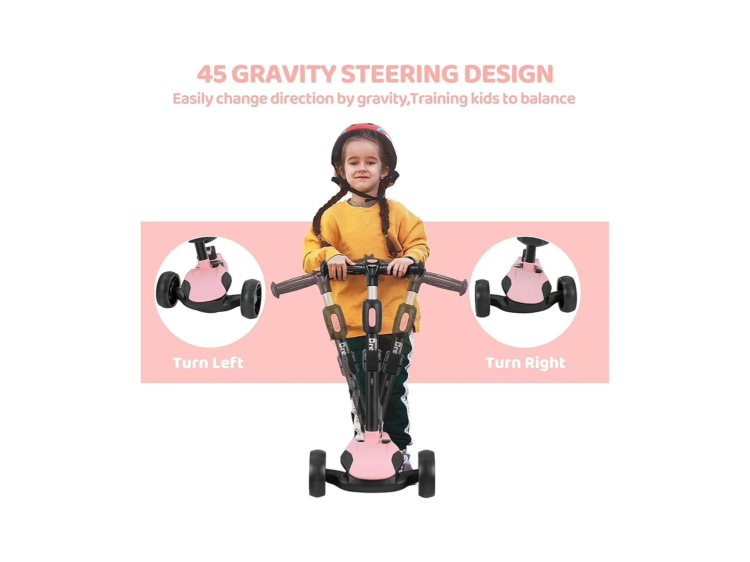 Trottinette Enfant BremToy avec Siège Amovible et Roues PU LED, Trottinette Enfant Pliable pour Enfants de 2 à 12 Ans