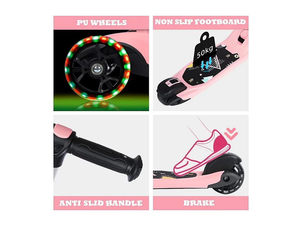 Trottinette Enfant BremToy avec Siège Amovible et Roues PU LED, Trottinette Enfant Pliable pour Enfants de 2 à 12 Ans