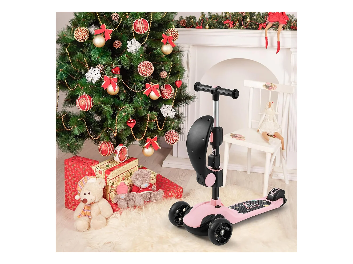 Trottinette Enfant BremToy avec Siège Amovible et Roues PU LED, Trottinette Enfant Pliable pour Enfants de 2 à 12 Ans