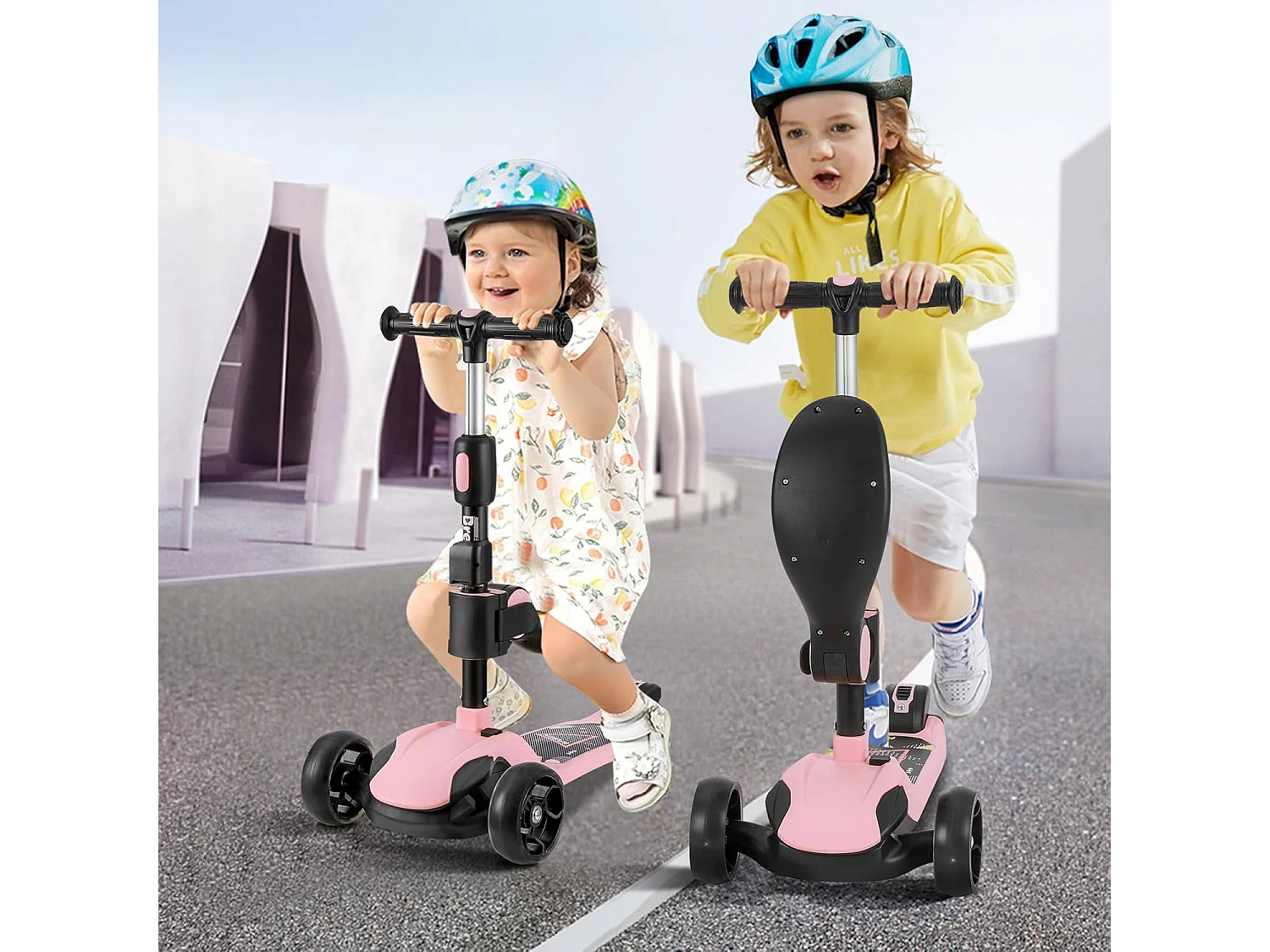Trottinette Enfant BremToy avec Siège Amovible et Roues PU LED, Trottinette Enfant Pliable pour Enfants de 2 à 12 Ans