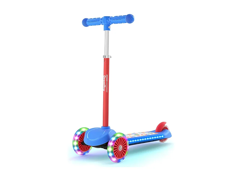 Trottinette Enfant BremToy avec Plateforme Lumineuse et Roues PU LED, 4 Niveaux de Réglage en Hauteur, Légère, pour Débutants de 3 à 8 Ans