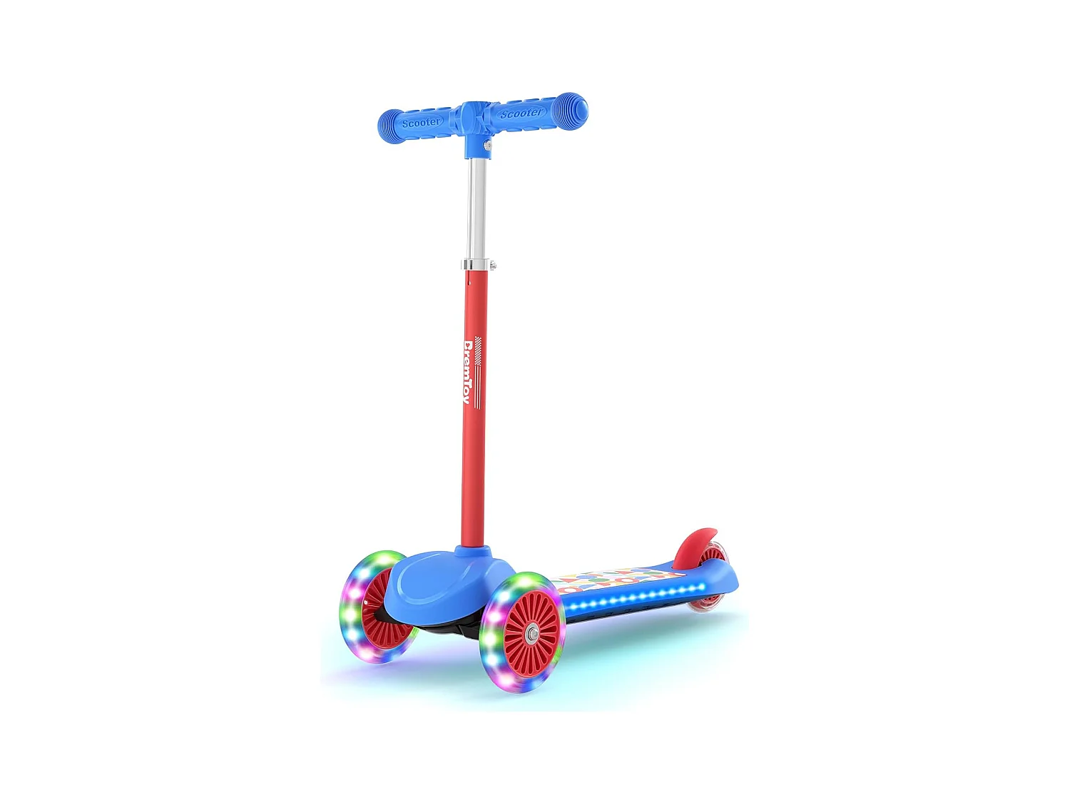 Trottinette Enfant BremToy avec Plateforme Lumineuse et Roues PU LED, 4 Niveaux de Réglage en Hauteur, Légère, pour Débutants de 3 à 8 Ans