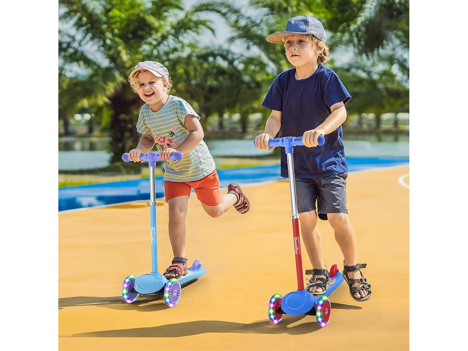 Trottinette Enfant BremToy avec Plateforme Lumineuse et Roues PU LED, 4 Niveaux de Réglage en Hauteur, Légère, pour Débutants de 3 à 8 Ans