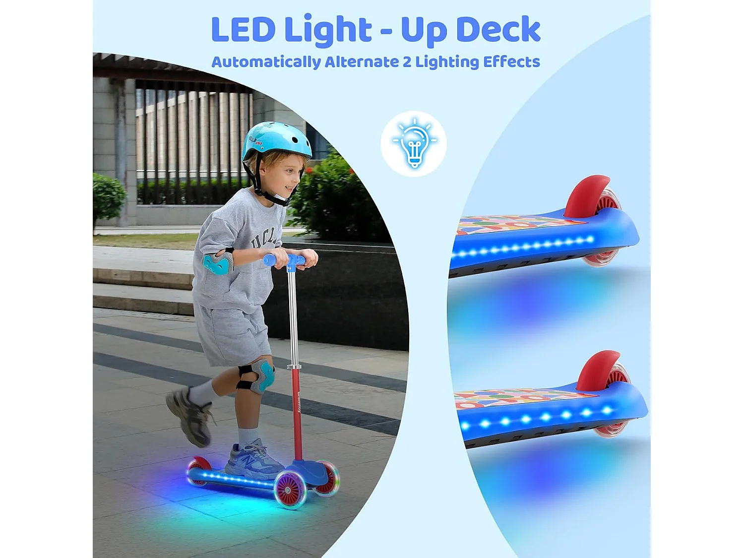 BremToy Kinderstep met Lichtgevend Deck en PU LED-wielen, 4 Traps Hoogteverstelling, Lichtgewicht, voor Beginners van 3-8 Jaar
