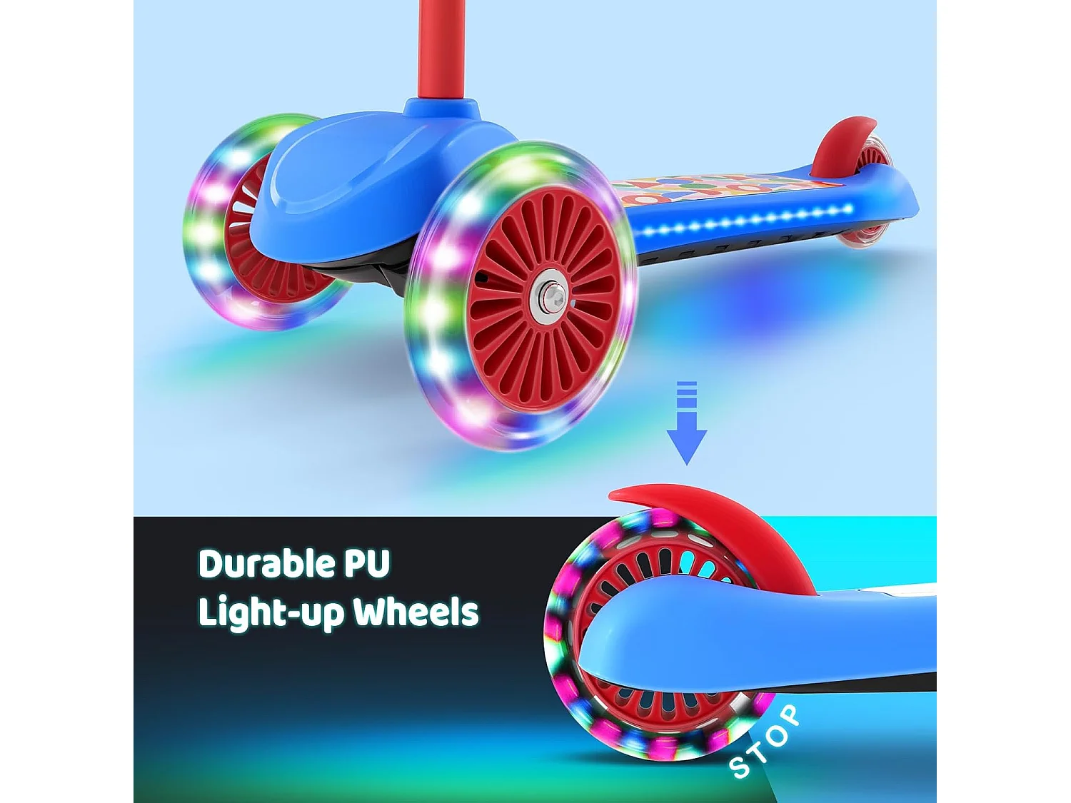 BremToy Kinderstep met Lichtgevend Deck en PU LED-wielen, 4 Traps Hoogteverstelling, Lichtgewicht, voor Beginners van 3-8 Jaar