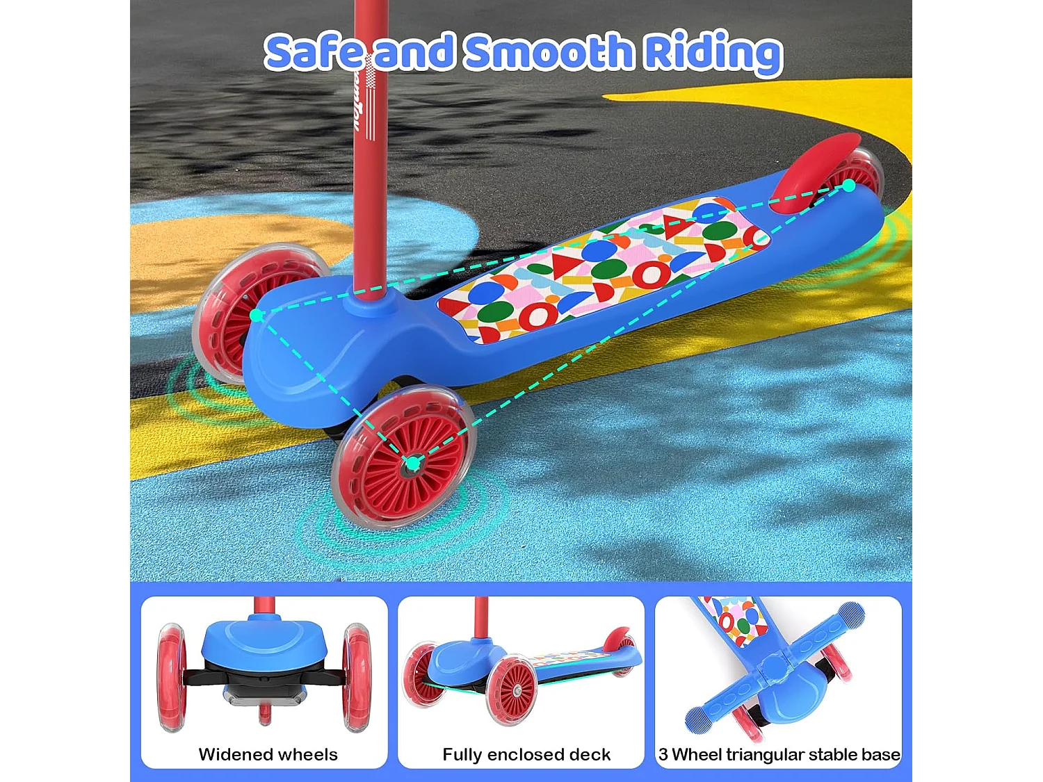 BremToy Kinderstep met Lichtgevend Deck en PU LED-wielen, 4 Traps Hoogteverstelling, Lichtgewicht, voor Beginners van 3-8 Jaar