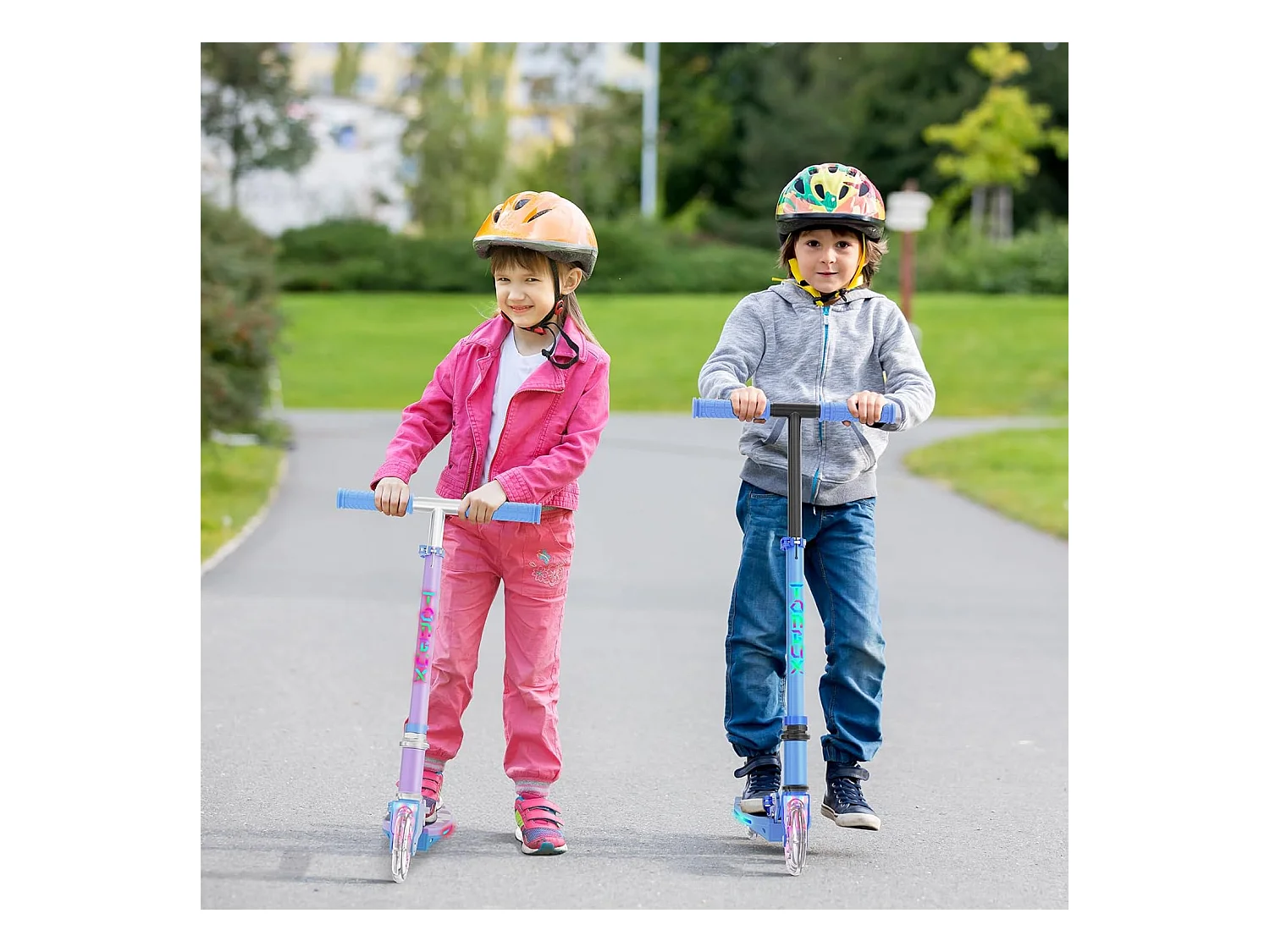 Trottinette Enfant TONBUX avec 2 Roues Lumineuses, Potence et Plateforme, 3 Poignées Réglables en Hauteur, Légère, pour 5-12 Ans