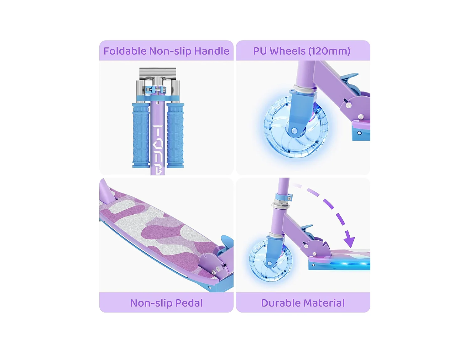 Trottinette Enfant TONBUX avec 2 Roues Lumineuses, Potence et Plateforme, 3 Poignées Réglables en Hauteur, Légère, pour 5-12 Ans